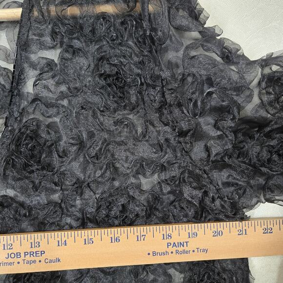 Caroline Rose Sheer Cardigan Jacket sz M Black Beaded Trim - Picture 10 of 13